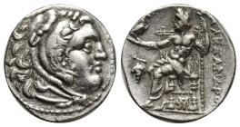 Kings of Macedon. Chios. Alexander III "the Great" 336-323 BC. Drachm AR (18mm, 3.84 g). Head of Herakles to right, wearing lion skin headdress, paws ...