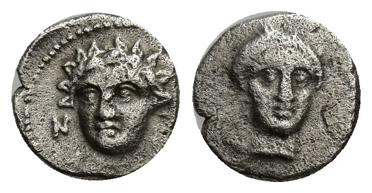 CILICIA. Nagidos. AR Obol (10mm, 0.73 g) (Circa 400-380 BC). Obv: N. Head of Aph...