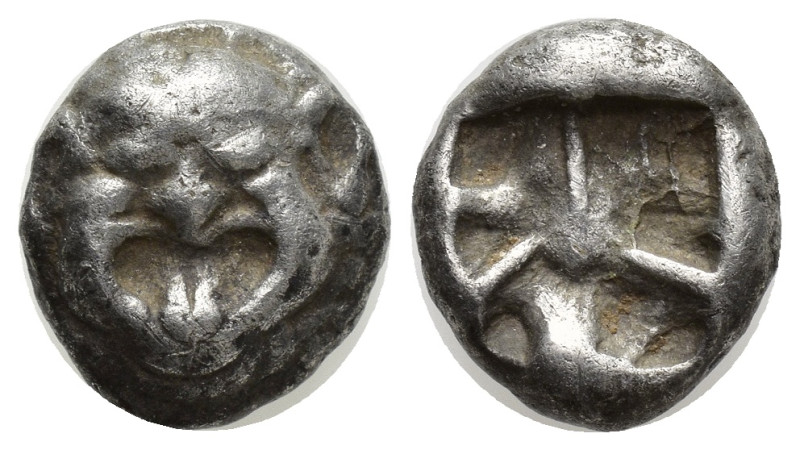 Mysia, Parion AR Drachm. (12mm, 3.94 g) 5th century BC. Facing gorgoneion with p...