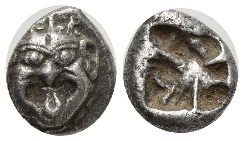 Mysia, Parion AR Drachm. (13mm, 4 g) 5th century BC. Facing gorgoneion with prot...