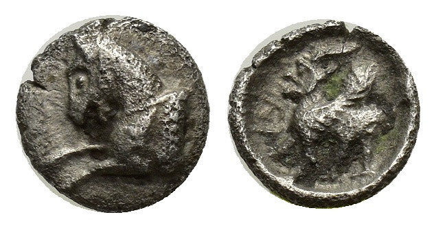 CILICIA, Uncertain. Circa 350 BC. AR Obol (7.5mm, 0.26 g). Forepart of horse lef...