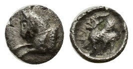 CILICIA, Uncertain. Circa 350 BC. AR Obol (7.5mm, 0.26 g). Forepart of horse left / Griffin advancing left; to left,