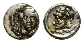 Cilicia, uncertain mint AR Obol. (7mm, 0.41 g) 4th century BC. Veiled and draped bust of female facing slightly to left, wearing earrings and necklace...