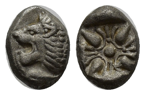 Ionia. Miletos circa 525-475 BC. Diobol AR (9.5mm, 1.00 g) Forepart of lion to r...