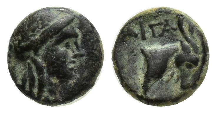 AEOLIS. Aigai. (Circa 4th-3rd centuries BC). Ae. (9mm, 0.90 g) Obv: Laureate hea...