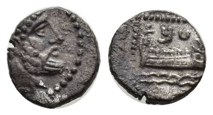 Phoenicia. Arados circa 380-351 BC. Obol AR (9mm, 0.61 g) Laureate and bearded h...