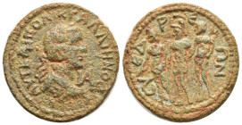 CILICIA, Syedra. Gallienus. 253-268 AD. Æ 11 Assaria (30mm, 16.04 g). AVT KAI PO LIK GALLIHNOC CEB, laureate, draped, and cuirassed bust right; IA in ...