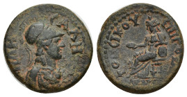 LYDIA. Sala. Pseudo-autonomous. Time of Hadrian (117-138). Ae. (19mm, 3.95 g) C. Val. Androneikos, magistrate. Obv: СΑΛΗΝΩΝ. Helmeted bust of Athena r...
