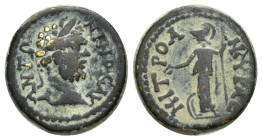 Galatia. Ankyra. Caracalla AD 198-217. Bronze Æ (17mm, 3.87 g). ANTΩ-NINOC AY, laureate head of Caracalla to right / MITRO ANKYPAC, Athena standing le...