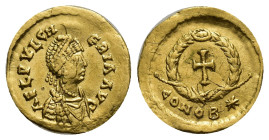 Aelia Pulcheria, wife of Marcian, Tremissis, Constantinopolis, ca. AD 450-453; AV (14mm, 1.46 g); AEL PVLCH - ERIA AVG, diademed and draped bust r., R...