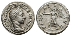 Severus Alexander (222-235 AD). AR Denarius (19mm, 3.11 g). Rome, 222-228 AD. Obv. IMP C M AVR ALEXAND AVG, laureate and draped bust right, seen from ...