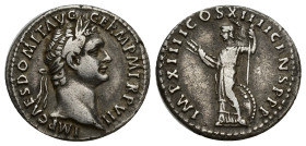 Domitian as Augustus (AD 81-96). Silver denarius (18mm, 3.25 g). January-September 88. IMP CAES DOMIT AVG — GERM P M TR P VII, laureate head of Domiti...