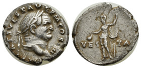 Vespasian, 69-79. Denarius (Silver, 18mm, 3.19 g), Rome, 72-73. IMP CAES VESP AVG P M COS IIII Laureate head of Vespasian to right. Rev. VES-TA Vesta ...