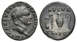 Vespasian, 69-79. Denarius (Silver, 16mm, 3.13 g), Rome, 72-73. IMP CAES VESP AVG P M COS IIII Laureate head of Vespasian to right. Rev. AVGVR TRI POT...