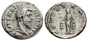 Didius Julianus. AD 193. AR Denarius (17mm, 2.99 g). Rome mint. IMP CAES M DID IVLIAN AVG, laureate head right / CONCORD MILIT, Concordia, draped, sta...