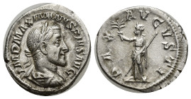 Maximinus, 235 - 238 AD Silver Denarius, Rome Mint, (19mm, 2.88 g) Obverse: IMP MAXIMINVS PIVS AVG, Laureate, draped and cuirassed bust of Maximinus r...