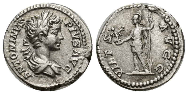 CARACALLA. Denarius. (18mm, 3.19 g). 201-210 AD Rome. Anv: Laureate and draped b...