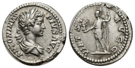 CARACALLA. Denarius. (18mm, 3.19 g). 201-210 AD Rome. Anv: Laureate and draped bust of Caracalla on the right, around legend: ANTONINVS PIVS AVG. Rev:...