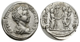 Geta, as Caesar, 198-209. Denarius (Silver, 16mm, 3.16 g), Rome, 198. L SEPTIMIVS GETA CAES Bare-headed and draped bust of Geta to right. Rev. FELICIT...