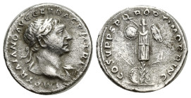 Trajan (98-117), Denarius, Rome, AD 103-111; AR (18mm, 2.83 g); IMP TRAIANO AVG GER DAC P M TR P, laureate bust r., drapery on l. shoulder, Rv. COS V ...