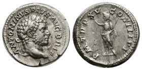 Caracalla (198-217 AD). AR Denarius (18mm, 3.68 g), Roma (Rome) 210-213 AD. Obv. ANTONINVS PIVS AVG BRIT, Laureate head right. Rev. P M TR P XV COS II...