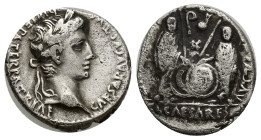 AUGUSTUS (27 BC-14 AD). Denarius. (17mm, 3.40 g) Lugdunum. Obv: CAESAR AVGVSTVS DIVI F PATER PATRIAE. Laureate head right. Rev: AVGVSTI F COS DESIG PR...