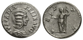 Julia Domna, Augusta, 193-217. Denarius (Silver, 18mm, 3.37 g), struck under her son, Caracalla, Rome, 211-217. IVLIA PIA FELIX AVG Draped bust of Jul...