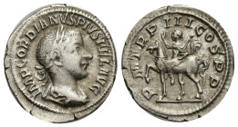GORDIAN III (238-244). Denarius. (19mm, 2.16 g) Rome. Obv: IMP GORDIANVS PIVS FEL AVG. Laureate, draped and cuirassed bust right. Rev: P M TR P III CO...