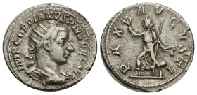 Gordian III, 238-244. Antoninianus (Silver, 24mm, 4.89 g), Antiochia, 242-243. IMP GORDIANVS PIVS FEL AVG Radiate, draped and cuirassed bust of Gordia...