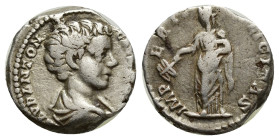 Caracalla, as Caesar, AR Denarius. (16mm, 3.42 g) Rome, AD 197-198. M AVR ANTON CAES PONTIF, bare-headed and draped bust to right / IMPERII FELICITAS,...