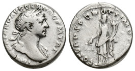 TRAJAN. Denarius. (18mm, 3.22 g). 103-111 AD Rome. Anv: Draped bust of Trajan on the right with draped on the left shoulder, around legend: IMP TRAIAN...