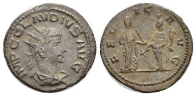 Claudius II (AD 268-270). BI antoninianus (20mm, 3.06 g). Silvering. Antioch. IMP C CLAVDIVS AVG, radiate head of Claudius II right / FELI-C A-VG, Fel...
