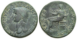 CLAUDIUS, (A.D. 41-54), AE dupondius, Rome mint, issued 41-42, (27mm, 13.00 g), obv. bare head of Claudius to left, around TI CLAVDIVS CAESAR AVG PM T...