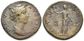 Diva Faustina (Antonino Pius, 138-161), Sestertius, Roma, post 141 d.C. Ae (30mm, 24,95 g) DIVA-FAVSTINA Draped bust of Faustina I right, hair coiled ...
