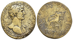Hadrian Æ Sestertius. (35mm, 22.51 g) Rome, AD 118. IMP CAESAR TRAIANVS HADRIANVS AVG, laureate bust right, drapery on far shoulder / PONT MAX TR POT ...