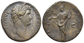 Hadrian, 117-138 AD, AE sestertius (31mm, 27.20 g), Rome, 134-138 AD, bare head right, HADRIANVS AVG COS III P P // Aequitas standing left, holding sc...