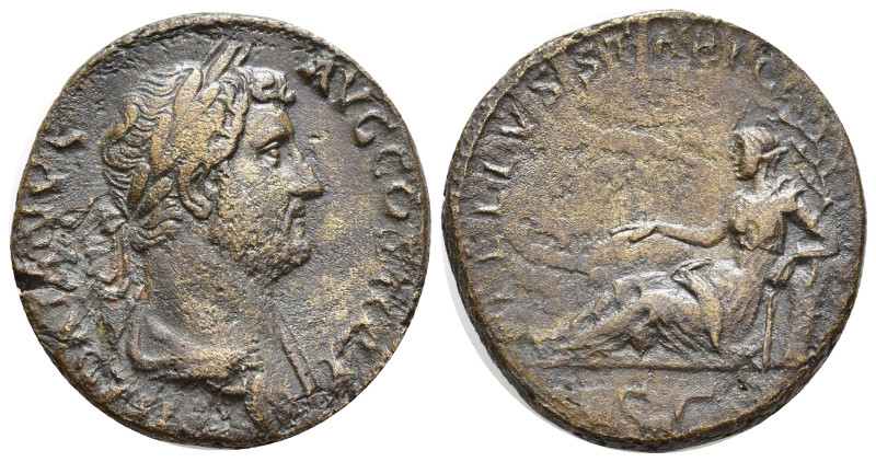 Hadrian Æ Sestertius. (30mm, 20.00 g) Rome, AD 133-135. HADRIANVS AVG COS III P ...