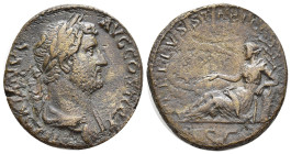Hadrian Æ Sestertius. (30mm, 20.00 g) Rome, AD 133-135. HADRIANVS AVG COS III P P, laureate and draped bust to right / TELLVS STABIL, Tellus reclining...