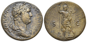 HADRIAN, A.D. 117-138. Bronze Sestertius (32mm, 25.15 g), Rome Mint, ca. A.D. 134-138. RIC-782. "HADRIANVS AVG. COS. III. P. P." His laureate and drap...