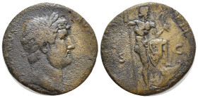 Hadrianus (117-138) - AE Sestertius Rome AD 124-28, (32mm, 23.23 g) - HADRIANVS AVGVSTVS, laureate bust right / COS III, Neptune standing right, left ...
