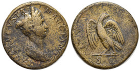 Marciana - Eagle Sestertius (32mm, 27.62 g) 112 AD. Sister of Trajan, Rome mint. Obv:DIVA AVGVSTA MARCIANA legend with draped bust right. Rev: CONSECR...