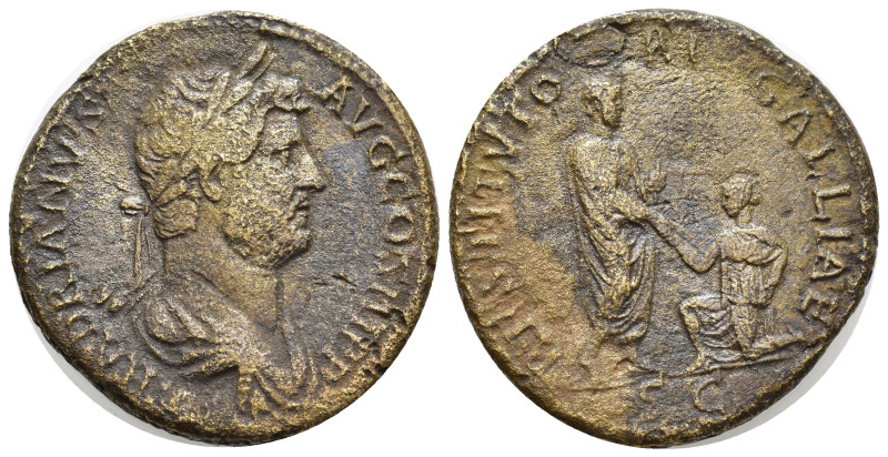 Hadrian Æ Sestertius. (32mm, 22.93 g) Rome, circa AD 130-138. HADRIANVS AVG COS ...