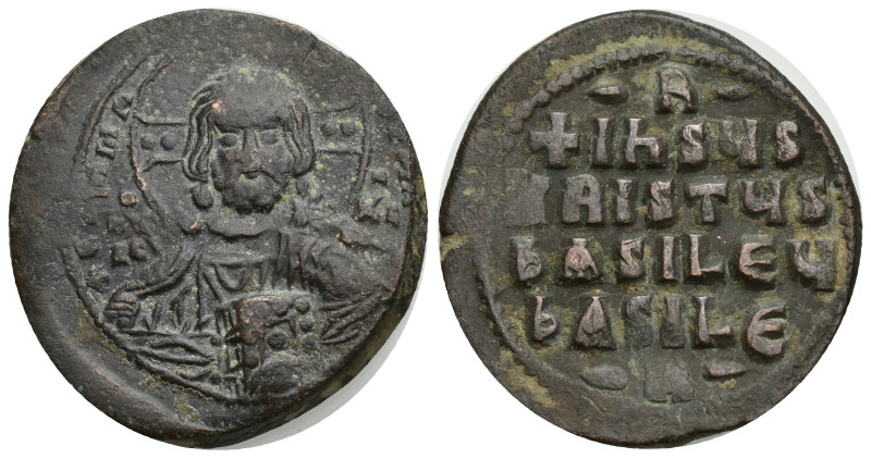 Anonymous Æ Follis. (33mm, 14.65 g) Constantinople, circa AD 976-1035. +ЄMMANOVH...