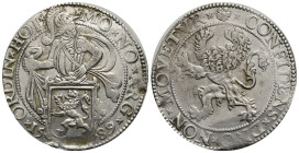 Netherlands AR Lion Taler. (40mm, 27.20 g) Holland, 1589. MO NO ARG ORDIN HOL, Knight over lion shield / CONFIDENS DNO NON MOVETVR, Rampant lion left.