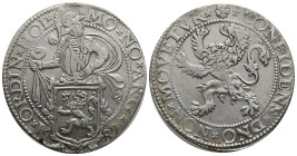 Netherlands AR Lion Taler. (40mm, 26.96 g) Holland, 1589. MO NO ARG ORDIN HOL, Knight over lion shield / CONFIDENS DNO NON MOVETVR, Rampant lion left.