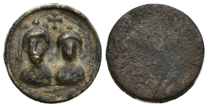 Honorius, with Theodosius II (?) Æ (18.5mm, 4.37 g) Exagium Solidi Weight. Two f...