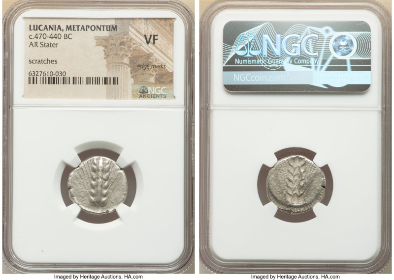 LUCANIA. Metapontum. Ca. 470-440 BC. AR stater (18mm, 12h). NGC VF, edge marks, ...