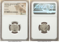 LUCANIA. Metapontum. Ca. 470-440 BC. AR stater (18mm, 12h). NGC VF, edge marks, scratches. META, barley grain ear; guilloche border on raised rim / In...