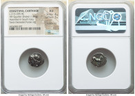 ZEUGITANA. Carthage. Hannibal in South Italy. Ca. 215-205 BC. AR quarter-shekel (14mm, 1.86 gm, 1h). NGC AU 4/5 - 3/5, light scratches. Campanian mint...
