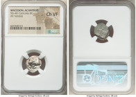 MACEDON. Acanthus. Ca. 5th-4th centuries BC. AR tetrobol (15mm). NGC Choice VF. Forepart of bull facing left, head reverted; dotted border / Shallow q...